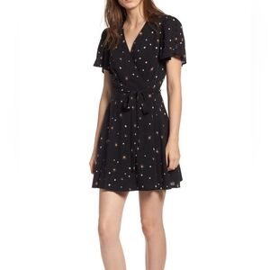 Paige Star Print Black Wrap Dress, Size Small